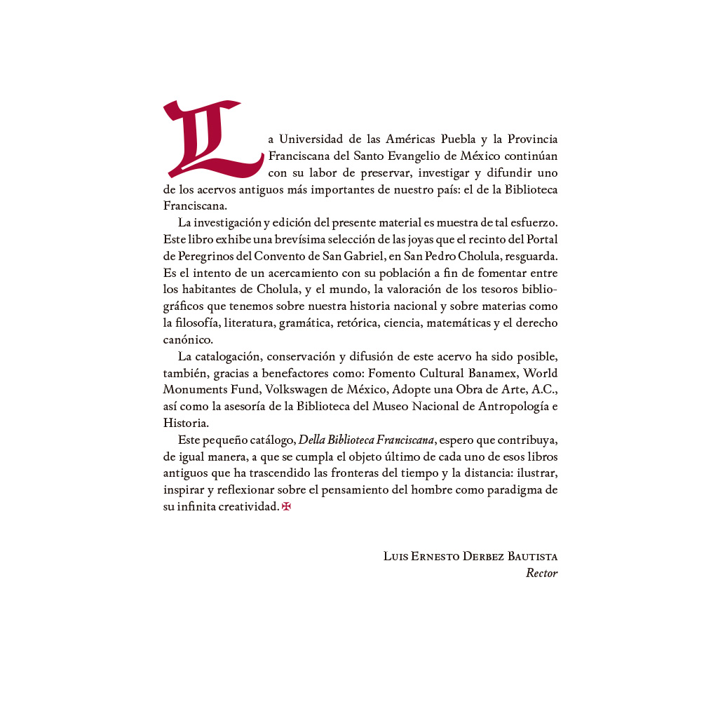 Texto interior del libro Della Biblioteca Franciscana