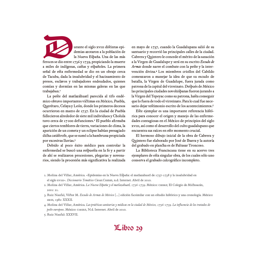 Texto interior del libro Della Biblioteca Franciscana