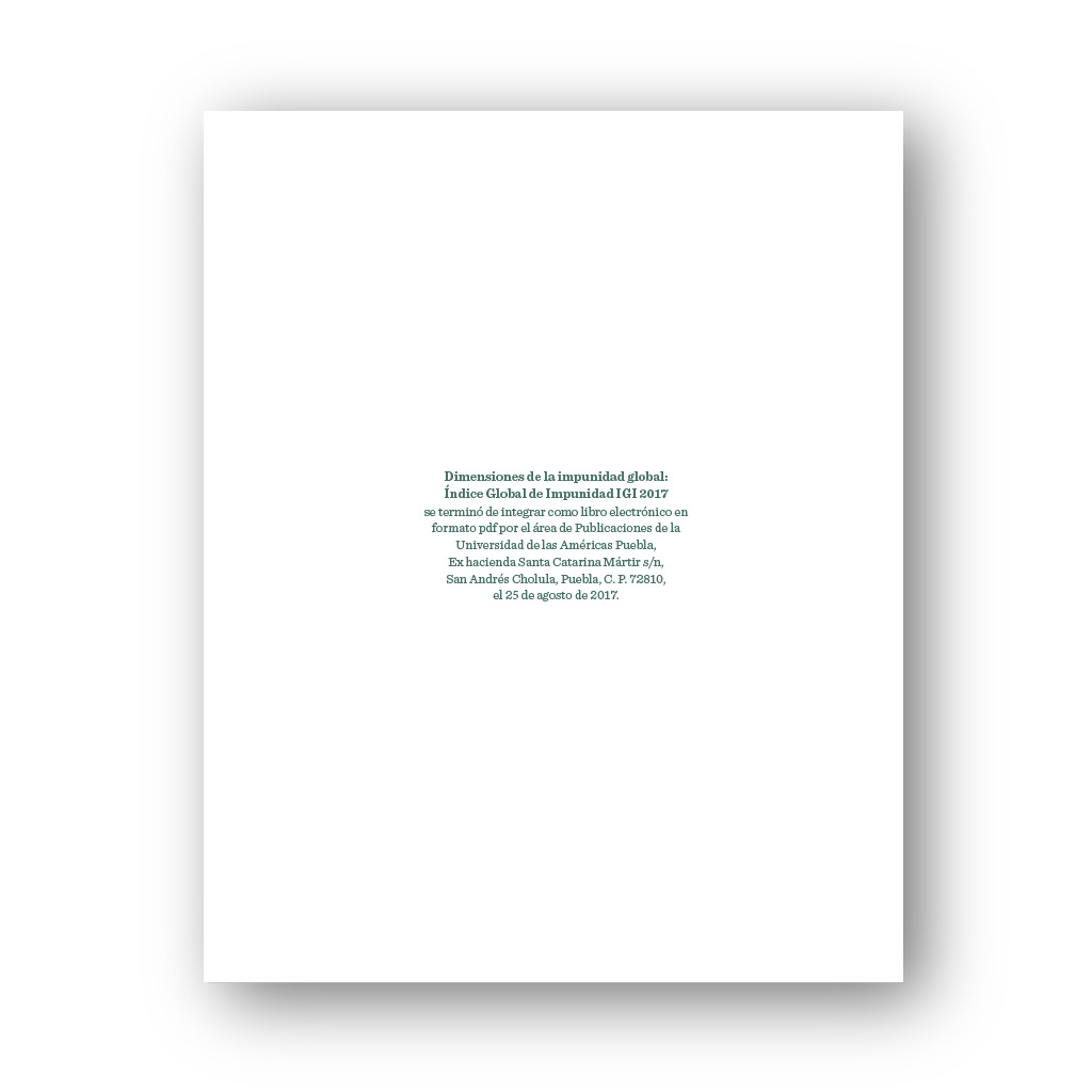 Colofón del libro Dimensiones de la impunidad global