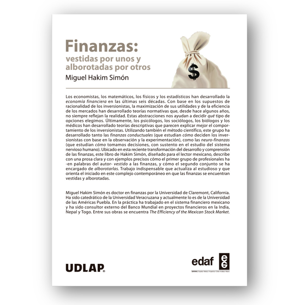 Contraportada del libro Finanzas vestidas por unos y alborotadas por otros