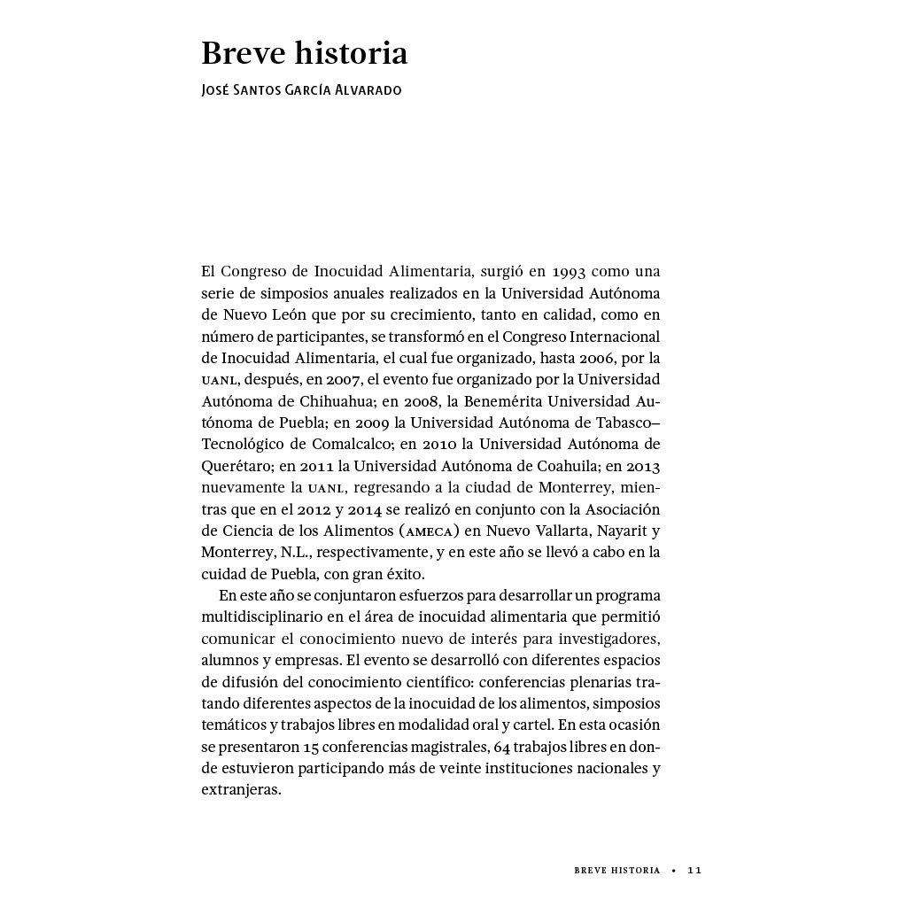 Texto interior del libro Inocuidad alimentaria Memorias del congreso
