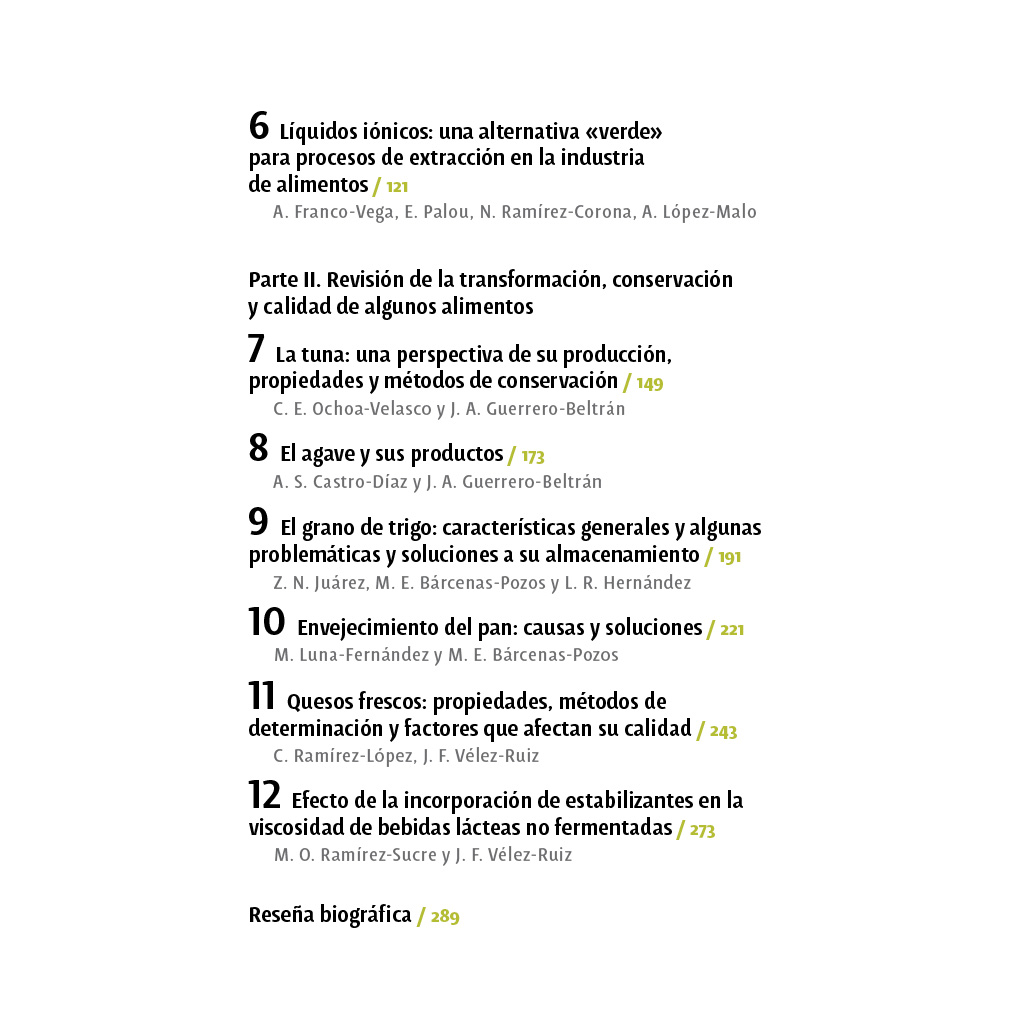 Índice del libro Tendencias en la ciencia de alimentos
