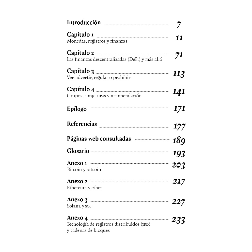 Índice del libro Finanzas descentralizadas en México