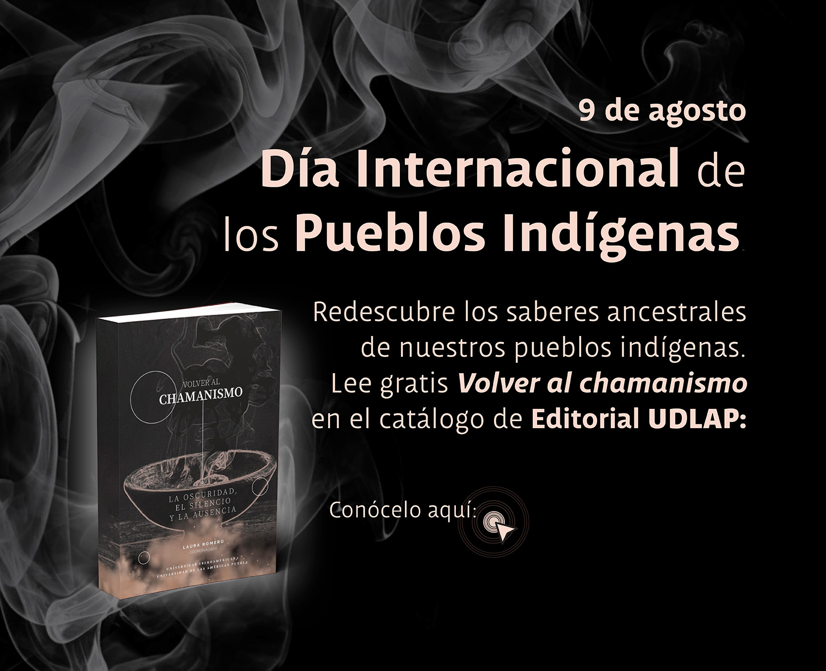 Imagen con la portada del libro Volver al chamanismo, que tiene humo de fondo